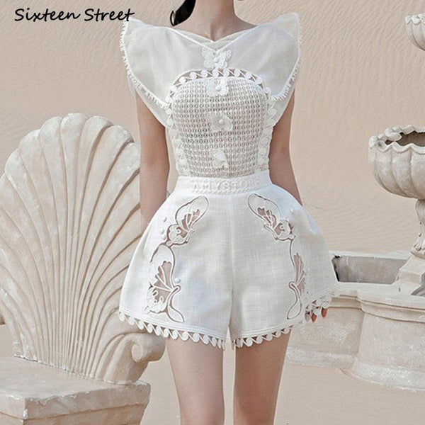 سترة نسائية 2 قطعة مكونة من بلوزة و سروال واسع الساق مطرزة بزهرة الجوف - متجر بيوتي سنتر