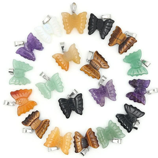 20 قطعة دلايات الفراشة الحجر الطبيعي معلقات النحت منحوتة الخرز - متجر بيوتي سنتر