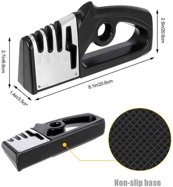 أداة شحذ سكاكين احترافية للمطبخ  من 3 مراحل أسود/فضي - متجر بيوتي سنتر