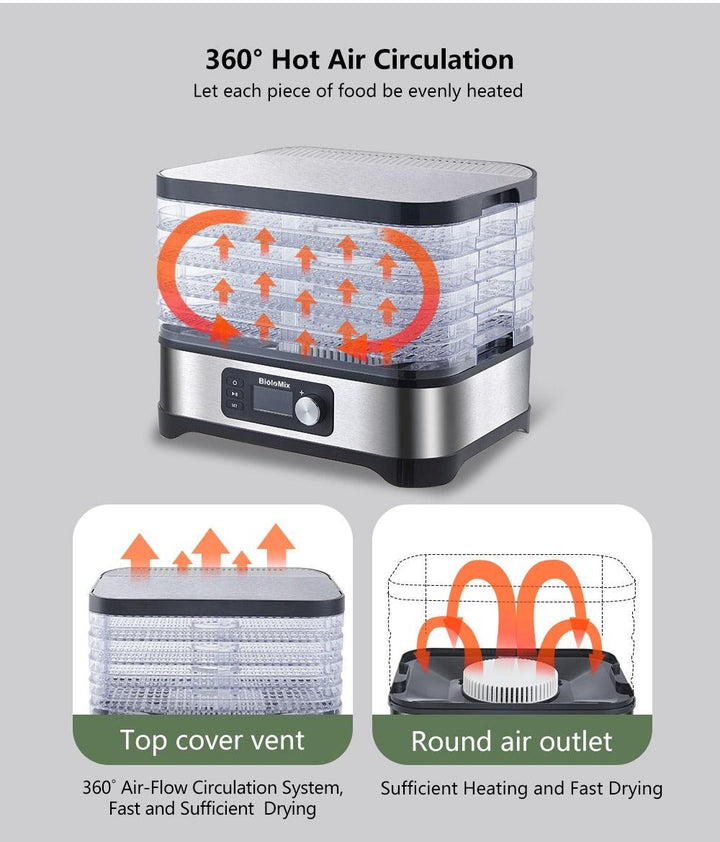 جهاز مجفف لحفظ الأطعمة 5 ادراج بمؤقت رقمي للتحكم في درجة الحرارة - متجر بيوتي سنتر