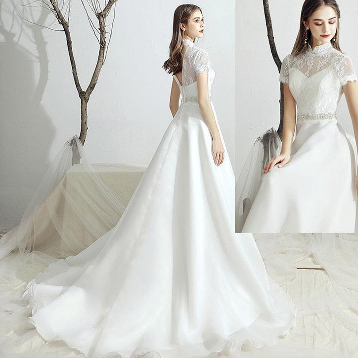 فستان زفاف من الأورجانزا ، طول الأرض ، خط a ، فستان زفاف بسيط - متجر بيوتي سنتر