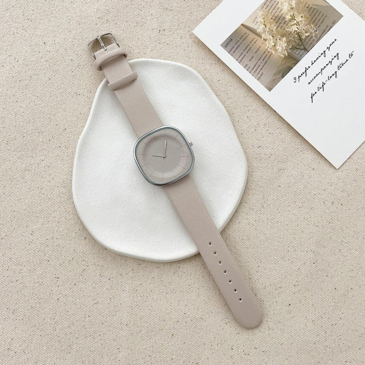 ساعة يد نسائية أنيقة مربعة وبسيطة من الجلد - متجر بيوتي سنتر
