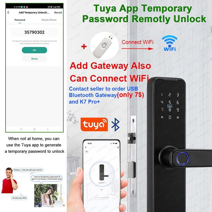 قفل باب إلكتروني بالبصمة  مزلاج ذكي بخاصية التحكم عن بعد عبر تطبيق Tuya، والفتح بدون مفتاح - متجر بيوتي سنتر