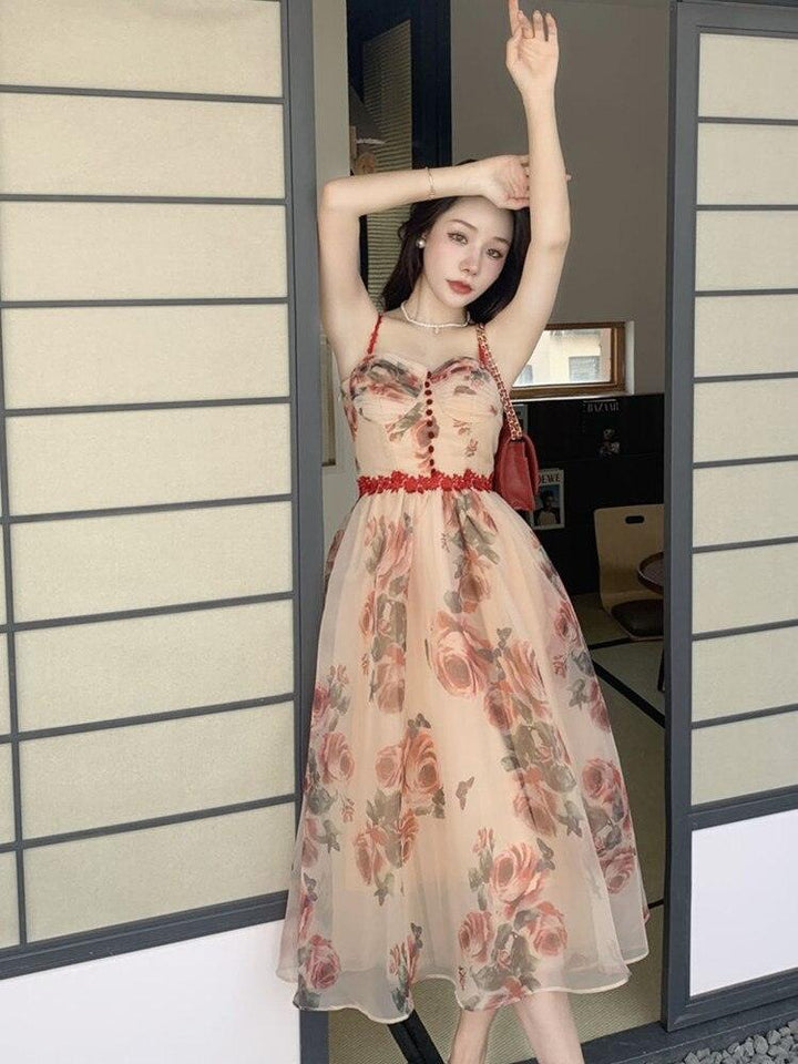 فستان صيفي للسيدات بدون اكمام وردي بطباعة ازهار - متجر بيوتي سنتر