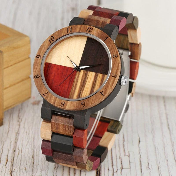 ساعة كوارتز رجالي فريدة من نوعها مختلط اللون من الخشب - متجر بيوتي سنتر
