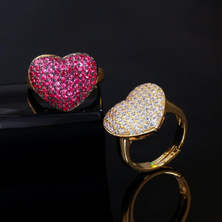 خاتم  ذهبي  متغير الحجم من الزركونيا المكعب على شكل قلب - متجر بيوتي سنتر